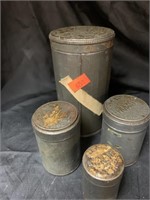 4 ASSORTED SIZE TIN CANISTERS - 1.5 “ TO 4.5 “