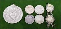 7 VINTAGE SILVER COINS SOME FORGIEN SOME PENDENTS