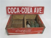 Coke crate, sign, & bottles