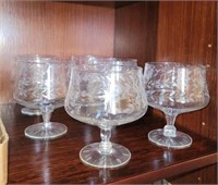 6 PC CUT GLASS CRYSTAL FOOTED GOBLETS
