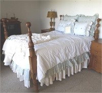 PINE POSTER DOUBLE BED AND MATTRESS