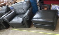 Dark Gray Leather Oversized Chair & Foot Rest