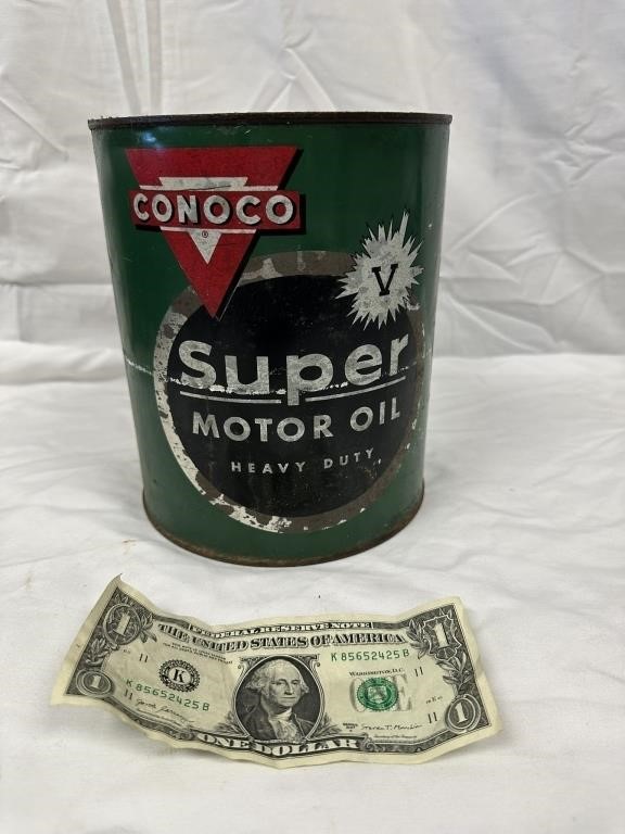 Collectible Conoco Super Metal Motor Oil Can-1 Gal