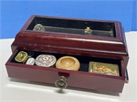 Jewelry Box with Tiny Pill Boxes, Tins etc,