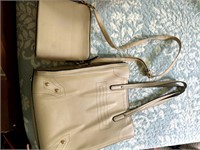 Tan large and small pleather purse set