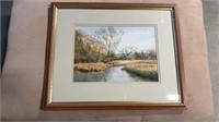 Framed original English water color of a stream