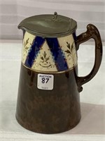 Very Nice Vintage Decorated Pitcher w/ Pewter