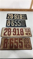 Lot of 4 1930s Nebraska license plates