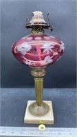 Reproduction Cranberry Flash Oil Lamp on Marble