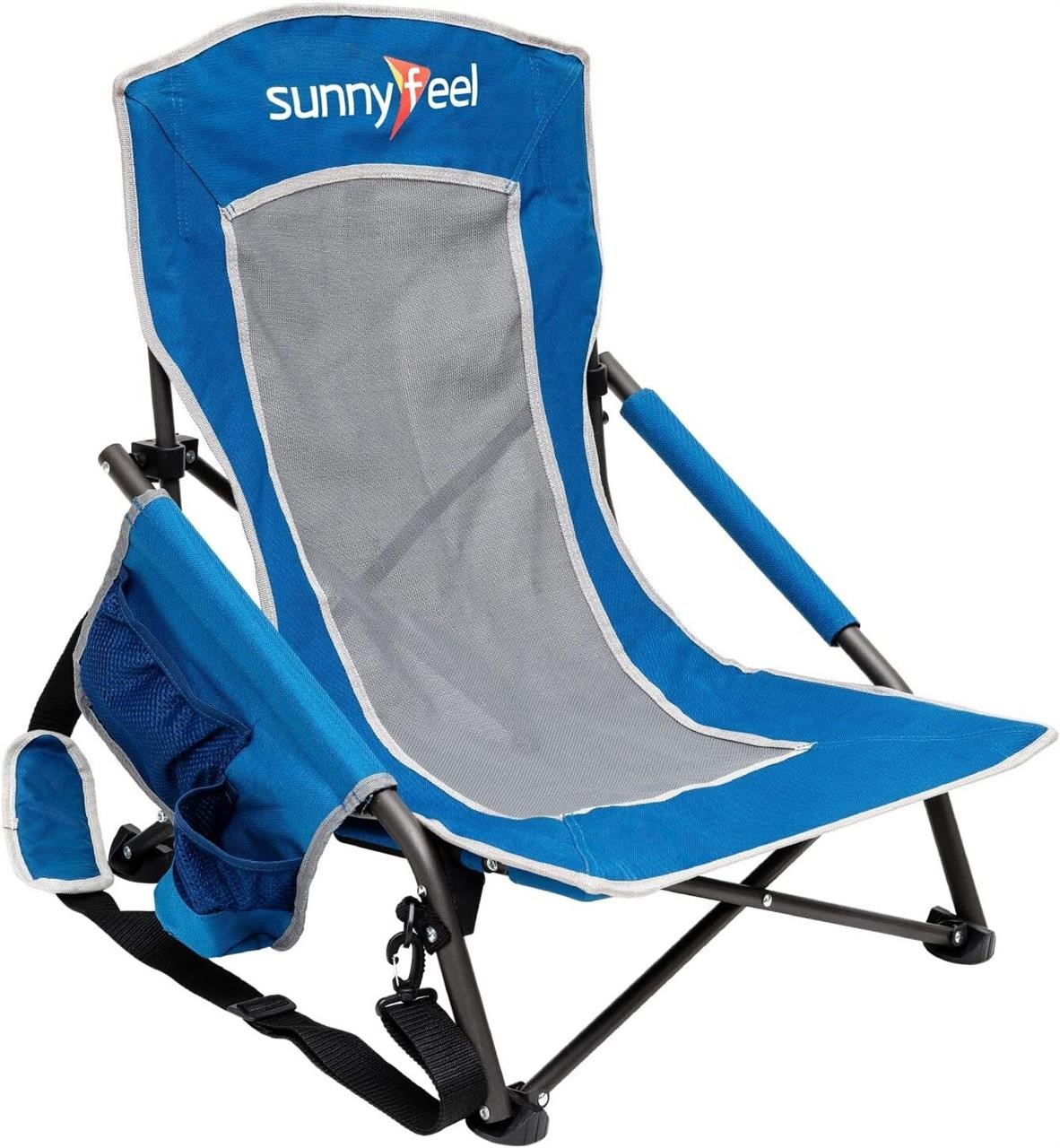 SUNNYFEEL Low Folding Beach Chair  300LBS  Blue