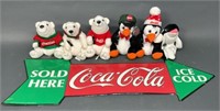 Metal Coca-Cola Sign + Plushies