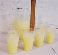 Yellow Pitcher and 6 glasses