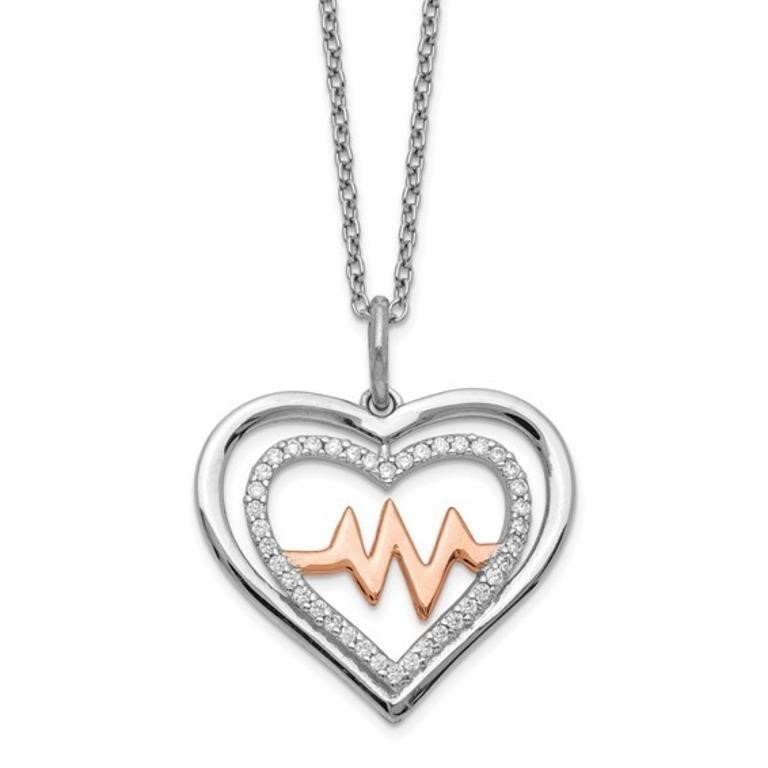 Sterling Silver Crystal Heartbeat Necklace