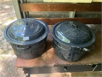 2 large enamel pots -one has holes