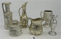 (6)pcs Vintage Weeping Silver Pottery Vases