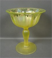 US Glass Topaz # 314 Decorated High Ftd Compote