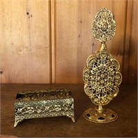 Ornate Brass Perfume Bottle & Tissue Holder