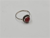 Native American Coral Ring Sterliing Silver sz 6