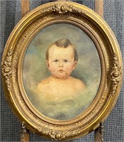 Antique Oval Child Portrait In Ornate Gold Frame