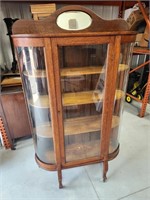 Vintage Curved Glass China Cabinet w/ Small