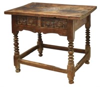 SPANISH COLONIAL CARVED WALNUT HALL TABLE, 17TH C.