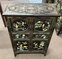 Black lacquer Asian cabinet with hardstone inlay