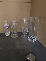 3pc Elegant Crystal Vases 8in 9in and 10in tall