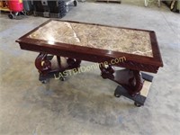 WOODEN MARBLE TOP COFFEE TABLE