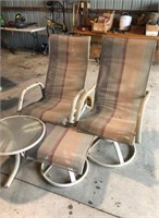 (2) Rocking lounge chairs w/ foot stool and table
