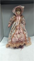 ANCO Porcelain Doll Mauve & Rose Pink dress 15"