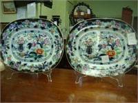 Pair of Victorian polychromed floral ironstone