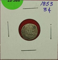 1853 Three Cent Silver Type 1 PO