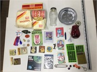 Burger King set, football items, and assorted