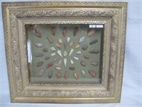 LARGE SHADOW BOX OF 45 INDIAN ARROW HEADS