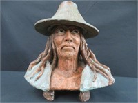 POTTERY FIGURE OF A MAN W HAT - APPROX. 12" TALL