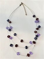 VTG 3-STRAND FACETED PURPLE FLOATING BEAD NECKLACE