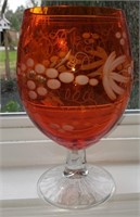 Large Etched to clear Tangerine wine glass