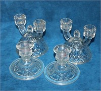 2 Pair Glass Candleholders