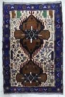 BALUCHI HAND KNOTTED WOOL ACCENT RUG, 2'11" X 4'2"