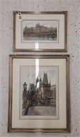 (2) Signed Etchings of Historic Charles Bridge