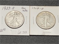 1927 S and 1929 Walking Liberty Half Dollars