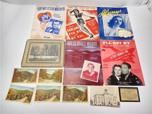 Vintage Ephemera Postcards Sheet Music Photos