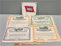 Railroad Stocks Certificates & Wabash Sign