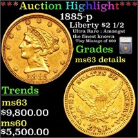 *Highlight* 1885-p Liberty $2 1/2 Graded ms63 deta
