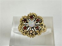 14K Gold Ring With Opal & Ruby Stones