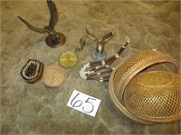 Baskets, Coasters, brass pieces, misc.