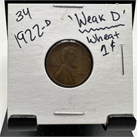 1922-D WHEAT PENNY CENT WEAK D VARIETY