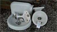 3 drinking fountains, 2 cast iron, 1 porcelain,