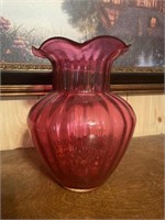 Large, cranberry flower vase, 9 inches tall