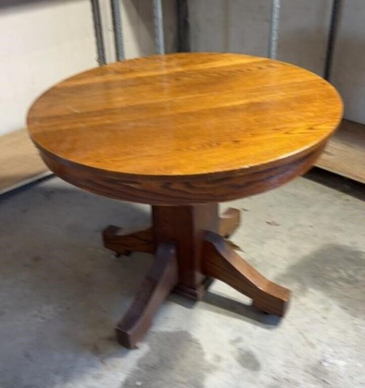 Vintage Oak Round Dining Table on Casters